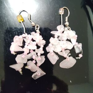 Rose Quartz Carved Tulip Healing Stone Earrings